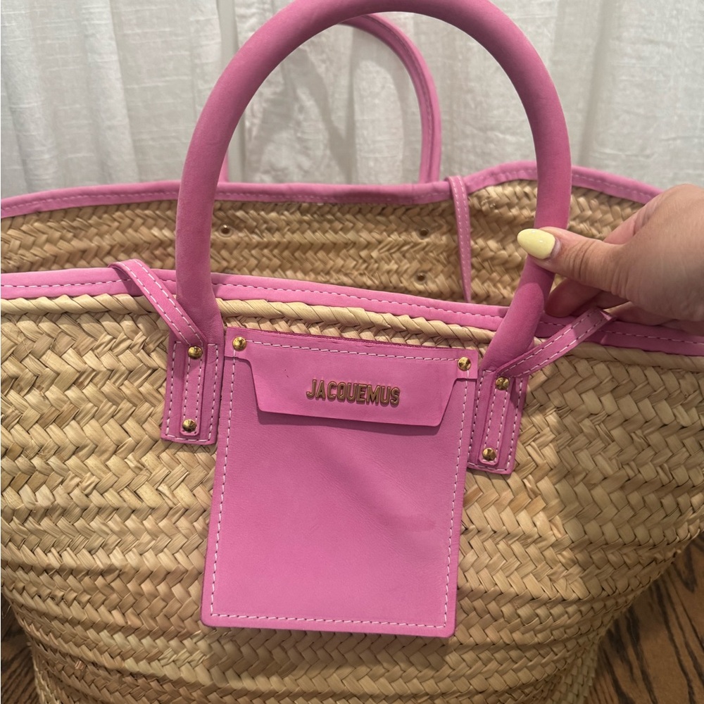 Jacquemus Pink Trimmed Straw XL Tote
